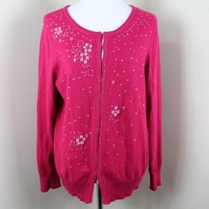 Old Navy Pink Embellished Floral Cardigan Sweater